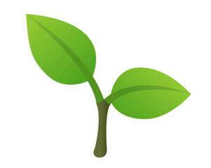 Tiny gradient green seedling, young plant icon with short stem two leaves on transparent background