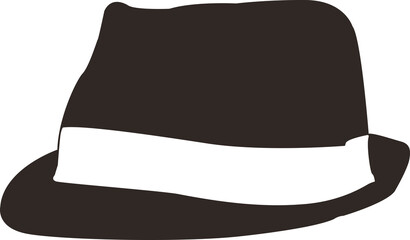 Digital png illustration of black trilby hat on transparent background