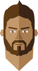 Digital png illustration of head of caucasian man with brow hair and beard on transparent background