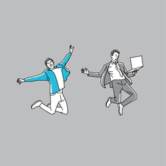 Obraz premium Two young happy man jumping together