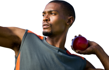 Digital png photo of african american male athlete shot putting on transparent background