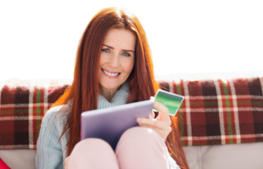 Digital png photo of caucasian woman using tablet on transparent background