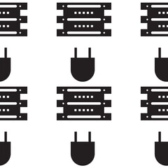 Digital png illustration of servers and plugs pattern on transparent background