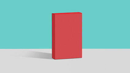 Blank red square box standing on Cyan Blue background. Isolated with Empty floor
