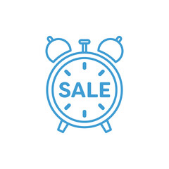 Digital png illustration of blue alarm clock with sale text on transparent background