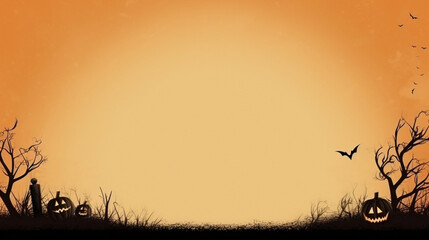 Vintage Halloween Art Template Concept - On Aged Cream Background Featuring Spooky Jack-O-Lantern Pumpkin Imagery