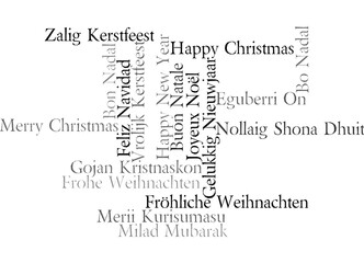 Digital png illustration of christmas greetings in different languages on transparent background