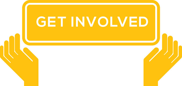 Digital png illustration of hands holding sign with get involved text on transparent background