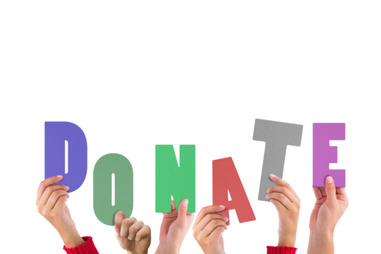 Digital png illustration of hands holding donate text on transparent background - Powered by Adobe