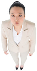 Digital png high angle photo of asian businesswoman looking up on transparent background