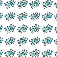 Digital png illustration of instant photos of mountains and sea repeated on transparent background