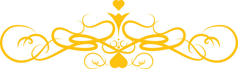 Digital png illustration of curvilinear yellow decoration with hearts on transparent background
