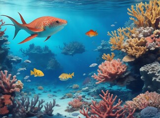 Dive into the depths of the ocean with a wallpaper featuring colorful coral reefs and a variety of exotic sea creatures.Created with generative AI