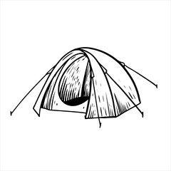 Black color tent camping sign. Vector art illustration.