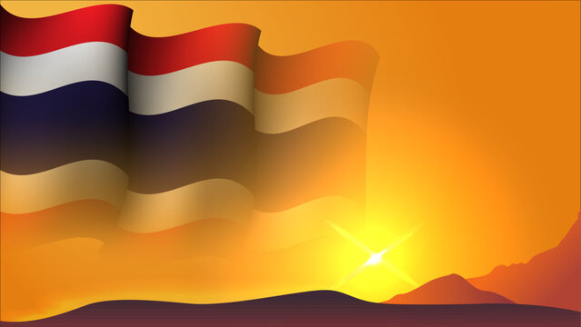 thailand waving flag concept background design with sunset view on the hill vector illustration