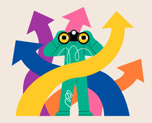 Male search for or figure out right life, or direction. Colorful vector illustration