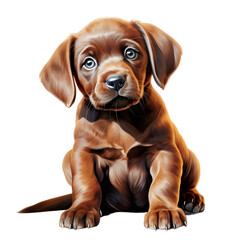Clipart of an adorable chocolate Labrador Retriever puppy, isolated on transparent background