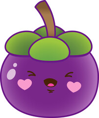 Cute funny mangosteen fruit character cartoon kawaii character isolated vector illustration