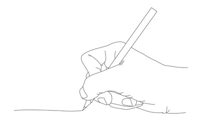 Hand holding pencil and drawing line isolated on white background.  Vector Illustration.