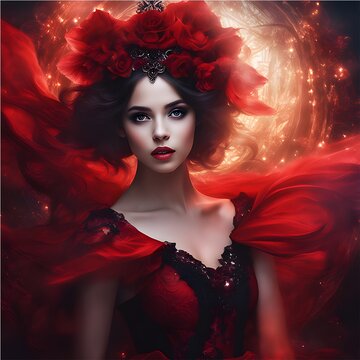 Beautiful princess with red dress