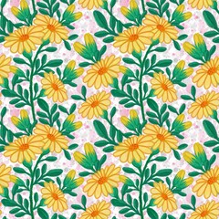 Fototapeta na wymiar Yellow flowers seamless pattern 