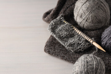 Concept of hobby, cozy winter and autumn hobby - knitting
