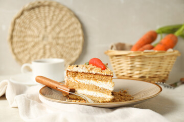 Tasty and delicious food concept - carrot cake