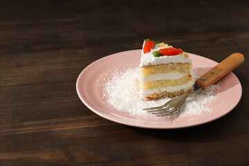 Tasty and delicious food concept - carrot cake