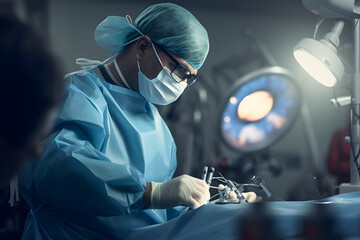 A surgeon performing an operation in an operating room - obrazy, fototapety, plakaty