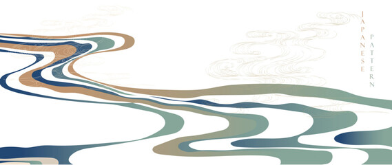 Chinese background decorations with blue abstract art in vintage style. Ocean sea with hand drawn wave elements
