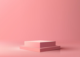 3D Pink Podium with Stacked Boxes on Abstract Background