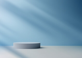 Fototapeta premium 3D White Podium on Soft Blue Wall Background. Minimal Product Display Mockup