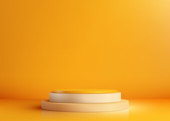 3D Yellow and White Podium on Yellow Background