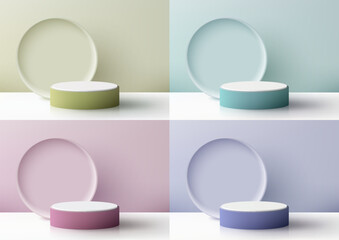 3D Soft Colors and White Podium with Pastels Circles Background