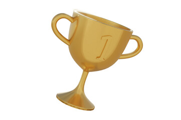 3D Illustration, Winner Gold Trophy 3D Icon.