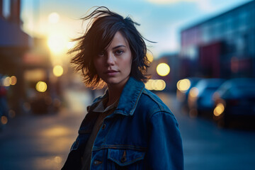 Fototapeta premium Portrait of a young woman in a city scene