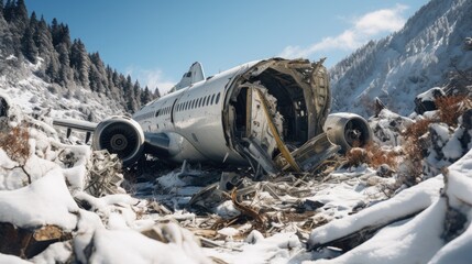 Airplane crashed in snowy mountains