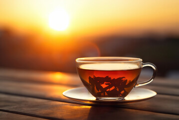 sunset with cup of tea