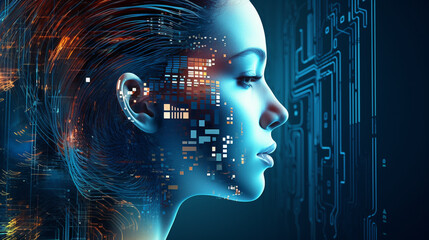 Abstract Artificial Intelligence Face - Futuristic Cyber Security Concept