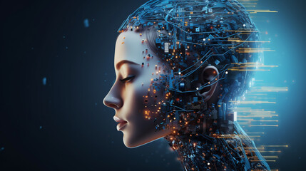 Abstract Artificial Intelligence Face in Digital World