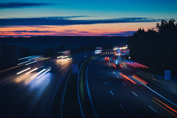 Traffic on the Highway - Travel - Background - Line - Ecology - Long Exposure - Motorway - Night Traffic - Light Trails - High Quality Photo 