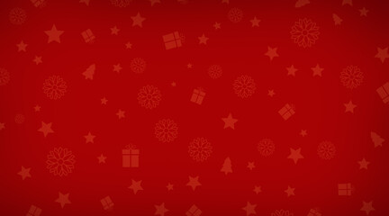 Christmas background of big and small snowflakes, christmas gift , tree, and stars white on red