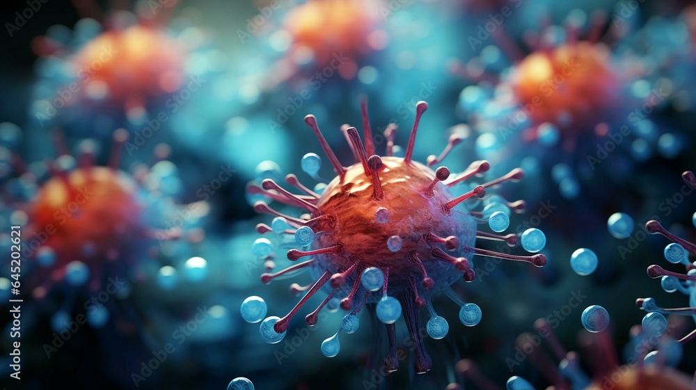 Poster close up under a microscope view of abstract viruses background