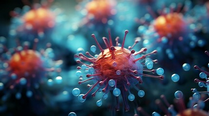 Naklejka na ściany i meble Close up under a microscope view of abstract viruses background