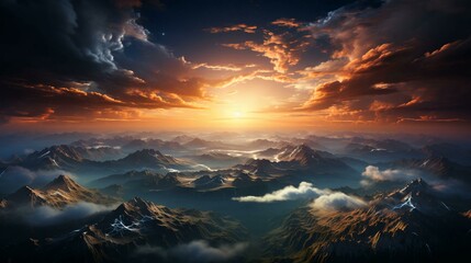 Fototapeta premium Top view of beautiful clouds and earth at sunset