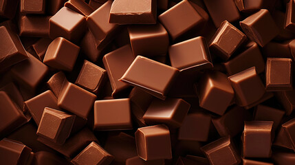Milk chocolate chunks background. Top view of many chocolate blocks. Generative AI