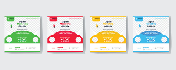 Digital marketing agency social media post template design. Modern blue corporate banner, poster & flyer with abstract geometric background. Online or web business promotion banner with company logo.