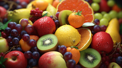 Naklejka na ściany i meble photorealistic detail closeup of fruits from garden bright