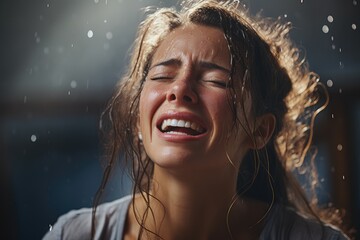 Woman Crying in the Rain - Emotional Pain - AI Generated