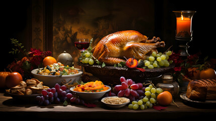 Obraz na płótnie Canvas Homemade Roasted Thanksgiving Day Turkey with all the Sides